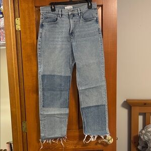 Loft Blue Patchwork-like Jeans with Frayed Hem Size 8